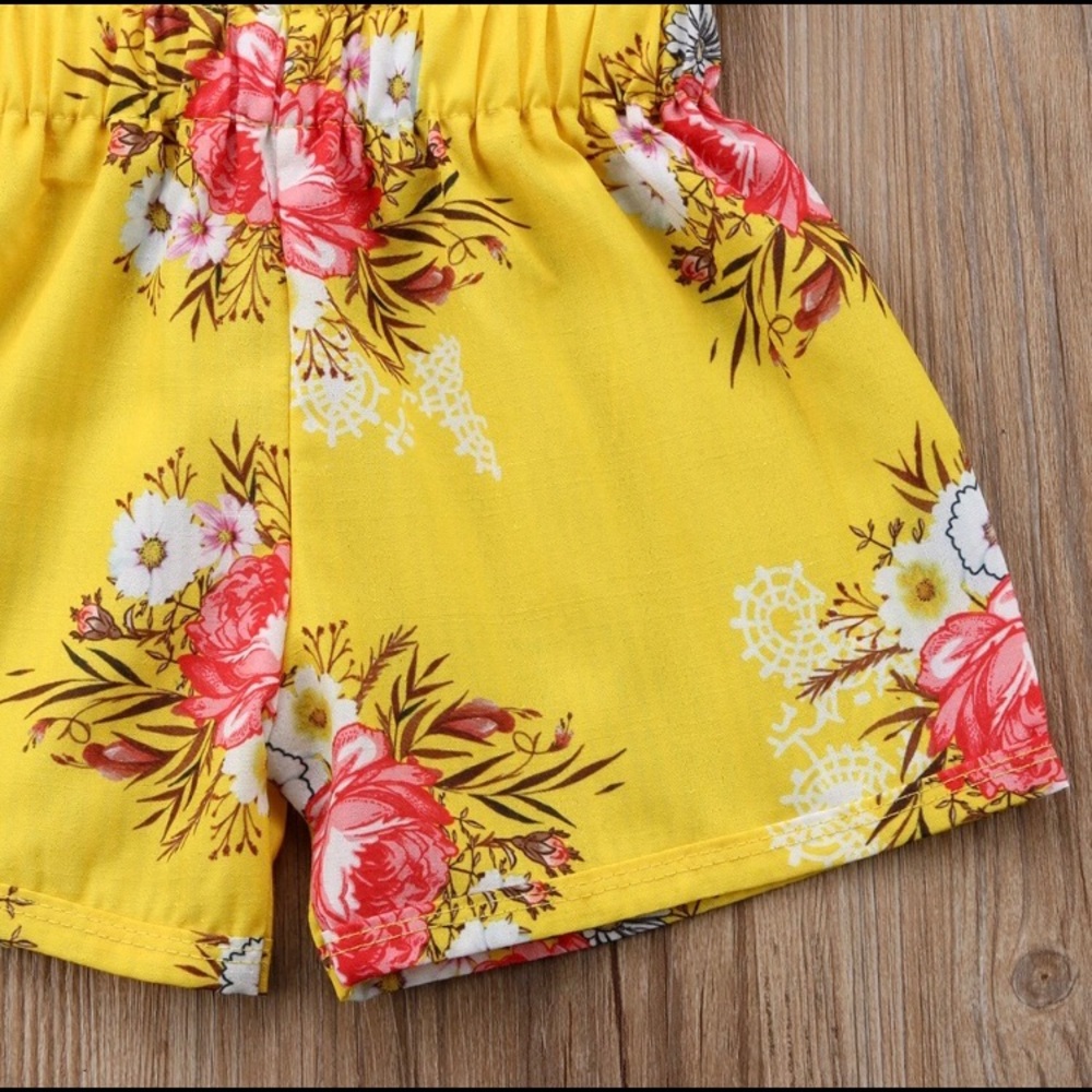 Kids Baby Girl Off The Shoulder Floral Set Outfit - Picture 3 of 7